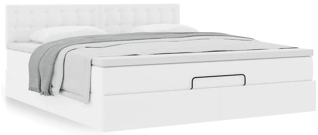 Estrutura de cama otomana com colchão branco couro falso