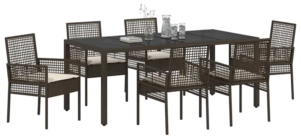 Conjunto de Jantar para Jardim 7 pcs Castanho 190 x 90 x 75 cm
