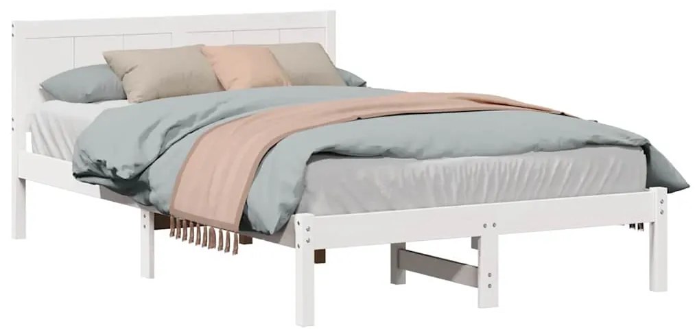 Estrutura de Cama de Madeira de Pinho Branca Madeira de Pinho Maciça