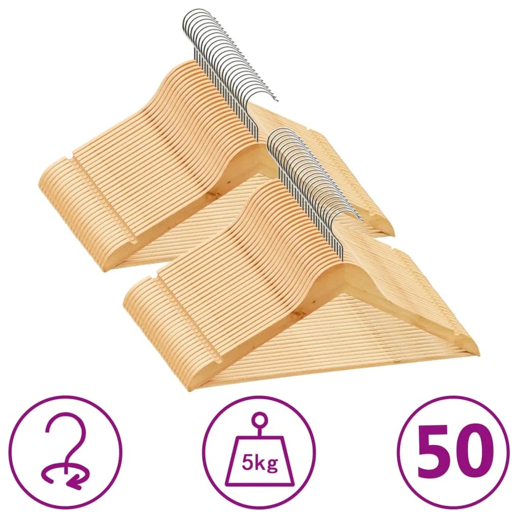 289912 vidaXL 50 pcs conjunto de cabides antiderrapantes madeira