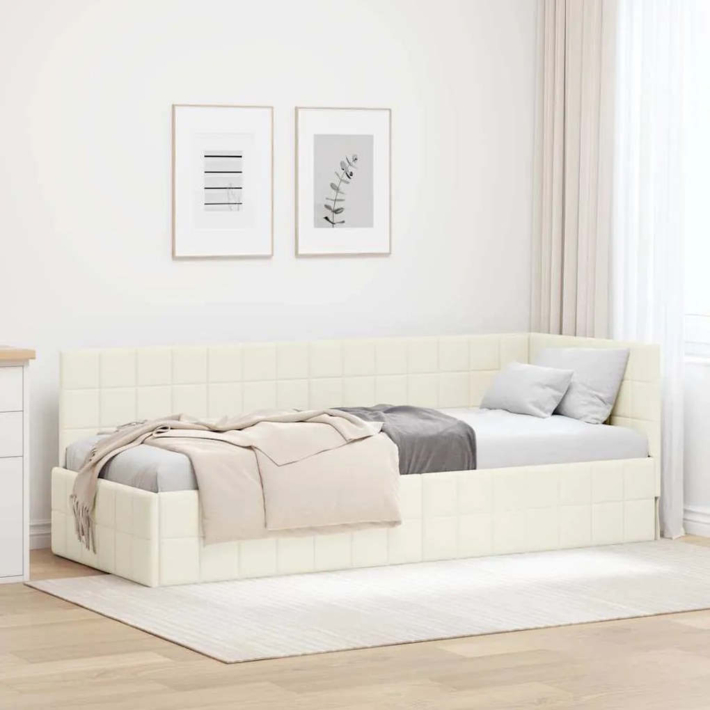 vidaXL Estrutura de Cama de Canto Creme 80 cm x 200 cm Veludo