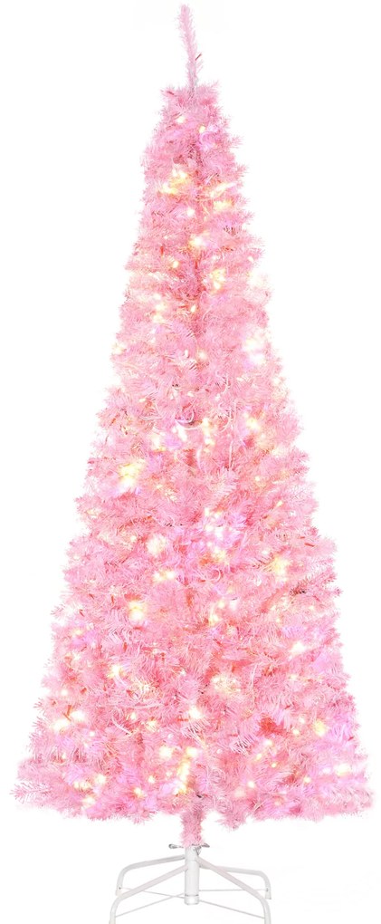 HOMCOM Árvore de Natal Artificial Altura 180cm Ignífugo com 618 Ramos 300 Luzes LED IP20 Decoração de Natal Rosa
