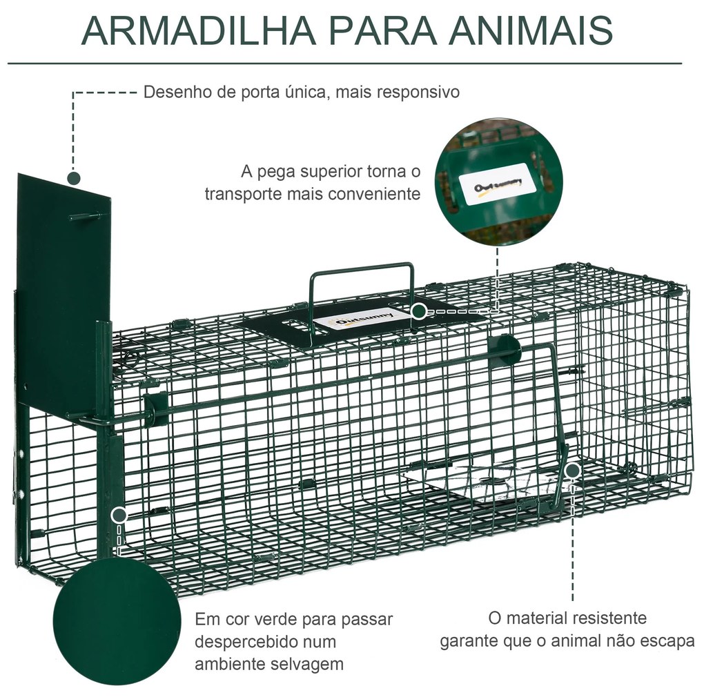 Outsunny Armadilha para Animais Vivos com Porta Gaiola de Captura com