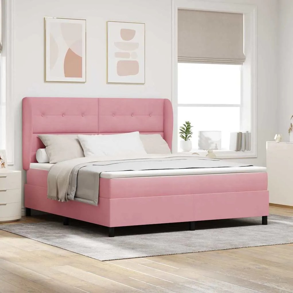 vidaXL Cama Box com colchão com cabeceira Rosa 200 x 180 cm Poliéster