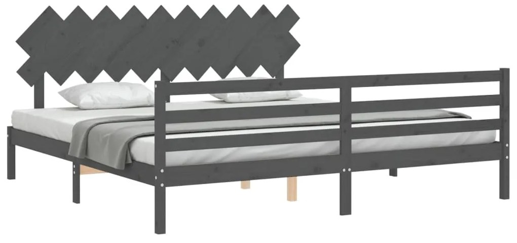 Estrutura de cama com cabeceira 200x200 cm madeira maciça cinza