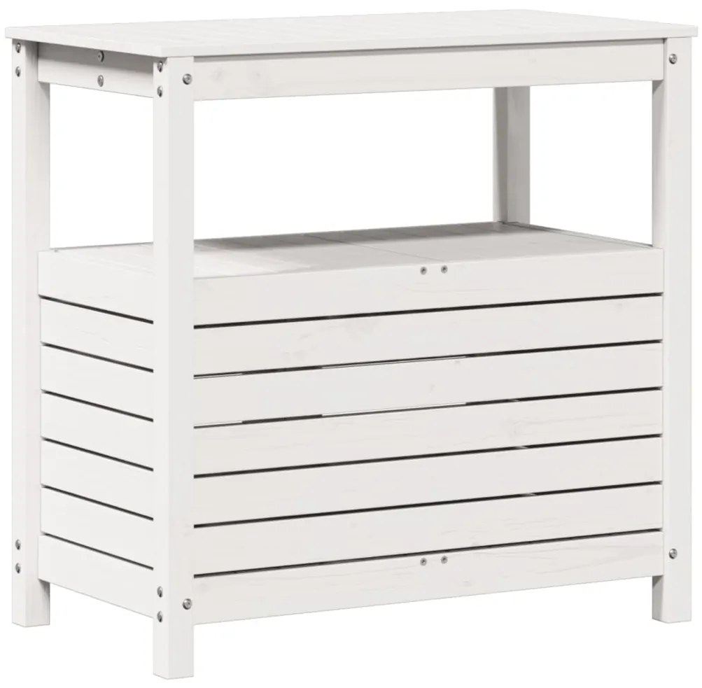 Mesa de jardinagem com prateleiras madeira pinho maciça branco