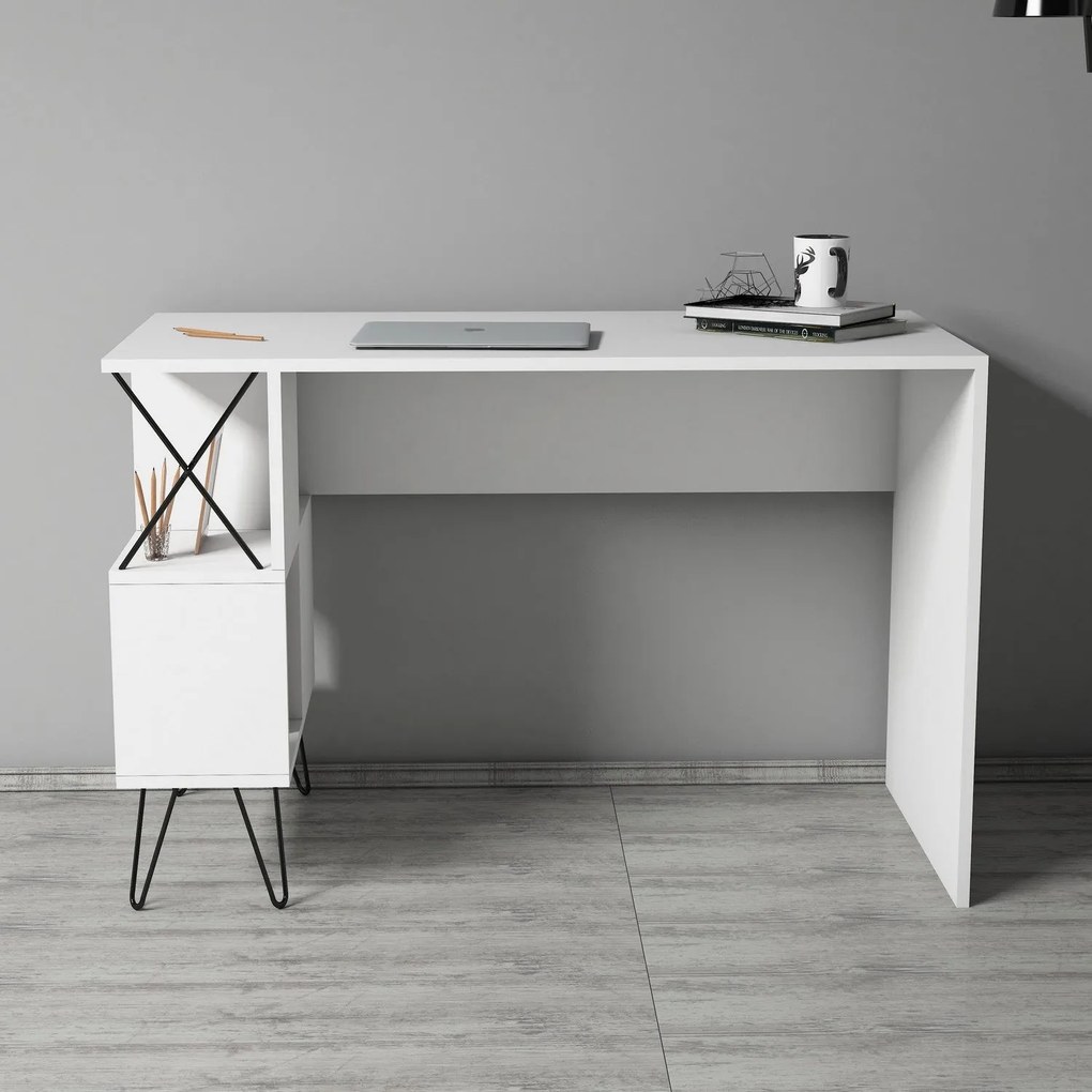 Secretária Extra – Branco/Preto – 120 cm x 78,8 cm x 60 cm