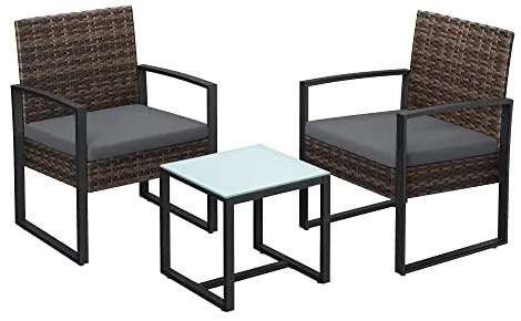 Conjunto de móveis de varanda Songmics GGF010G05, conjunto de sala de estar em polipropileno PE, mesa e 2 cadeiras, móveis de pátio, fácil montagem, para áreas externas, para pátio, varanda, jardim, preto/cinza