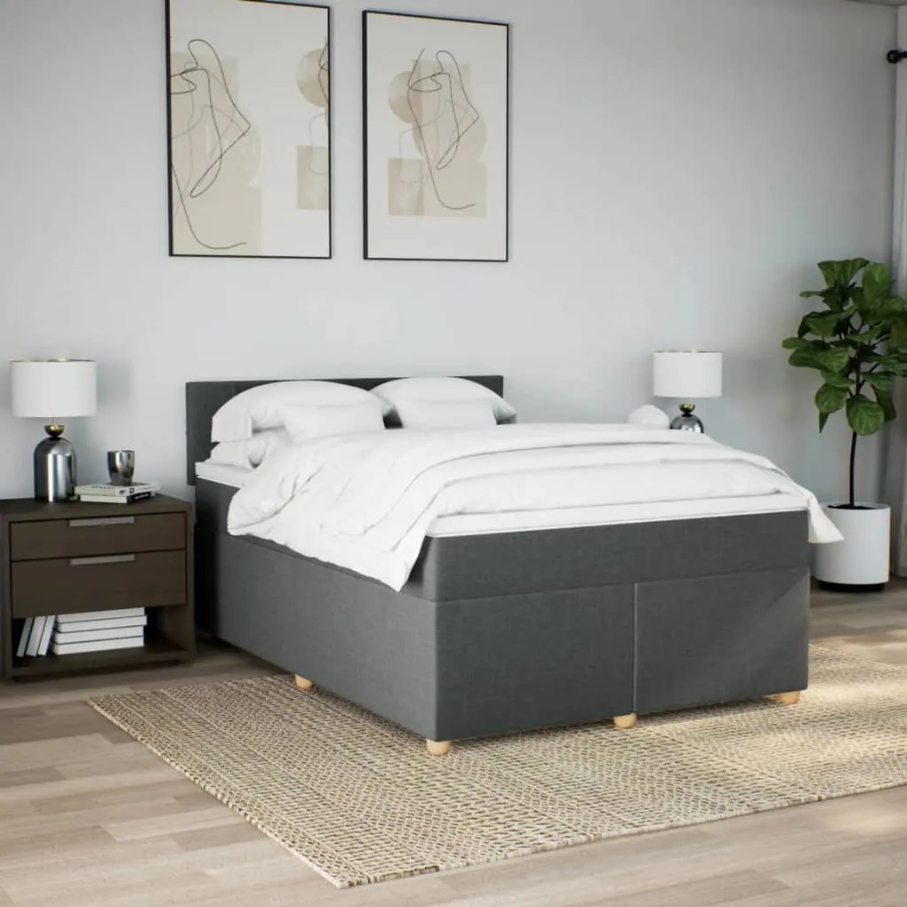 Cama com molas/colchão 140x190 cm tecido cinzento-escuro