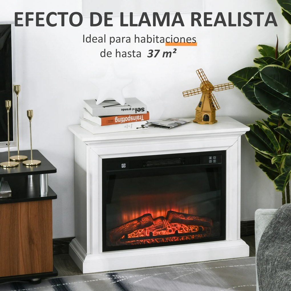 HOMCOM Lareira de parede elétrica Potência 1800W Efeito de chama de LED com controle remoto Temporizador e termostato 79x27x62,4 cm branco