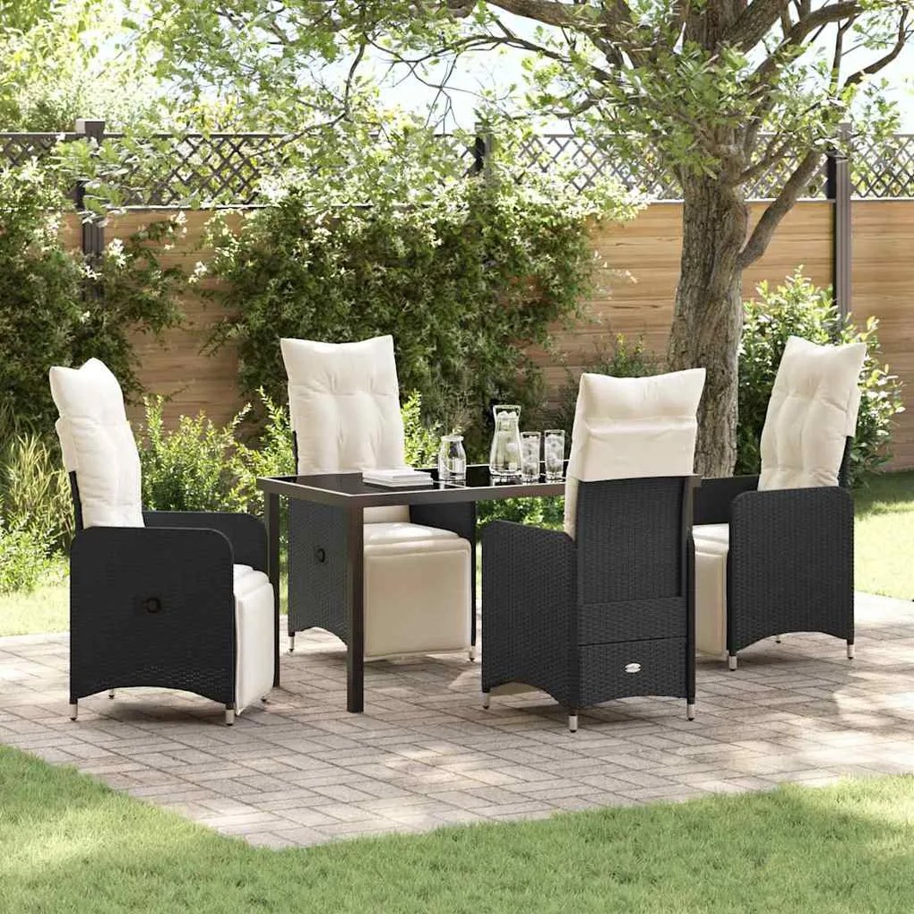 vidaXL Conjunto de Jantar de Jardim com 5 Peças e Almofadas, Polirrattan Preto.