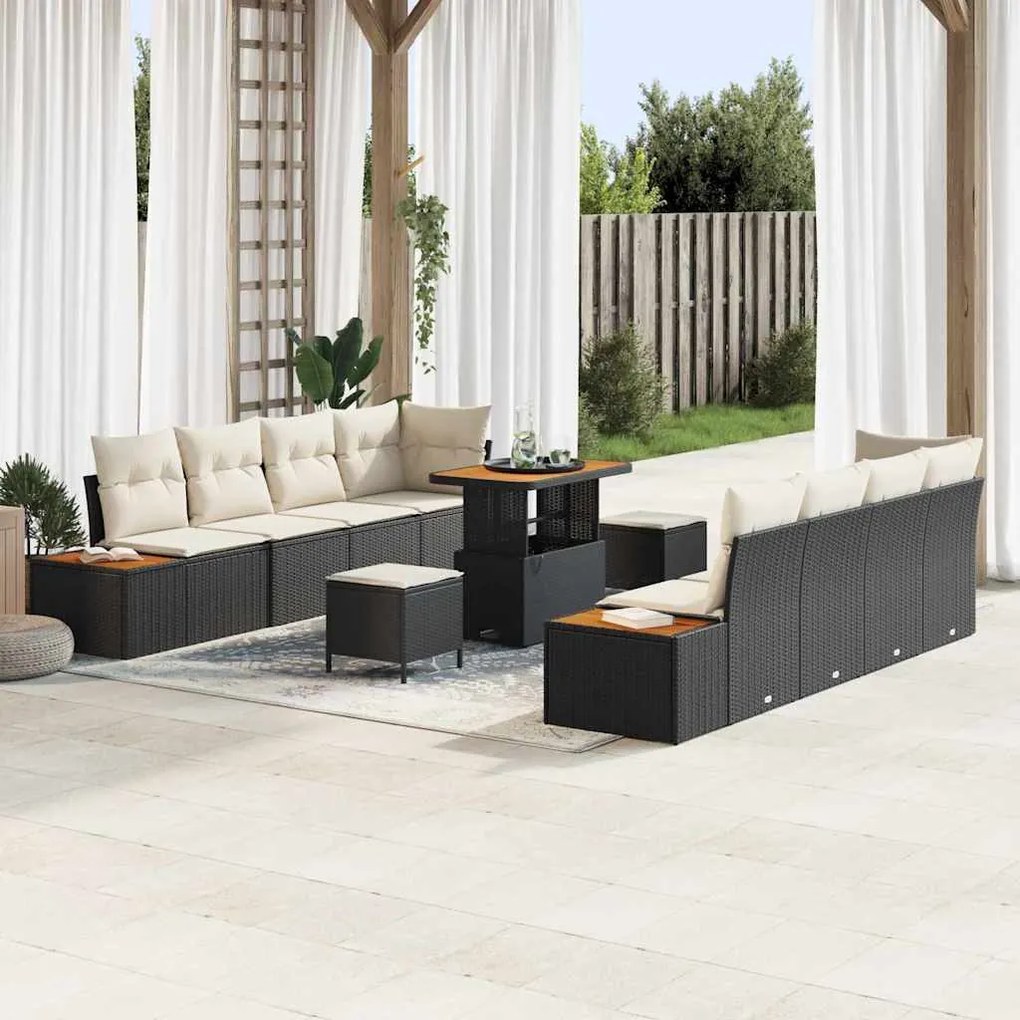 Conjunto de Sofá de Jardim vidaXL de 11 Peças com Almofadas - Vime de