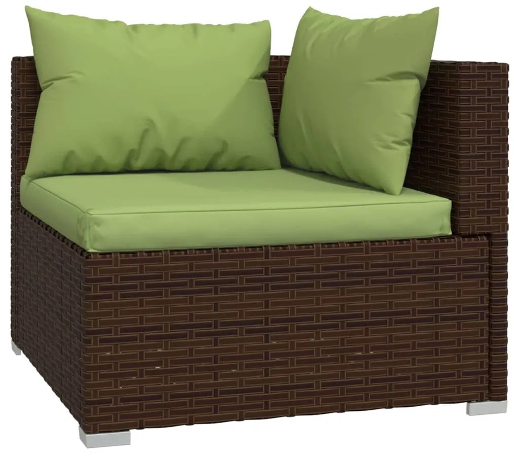 7 pcs conjunto lounge jardim c/ almofadões vime PE castanho