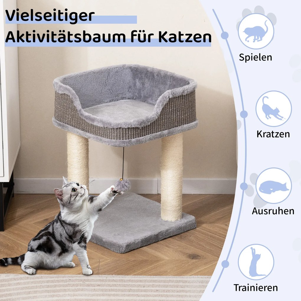 Arranhador para gatos 38 x 38 x 51 cm com assento grande em pelúcia, móveis para gatos, árvore para trepar cinza.