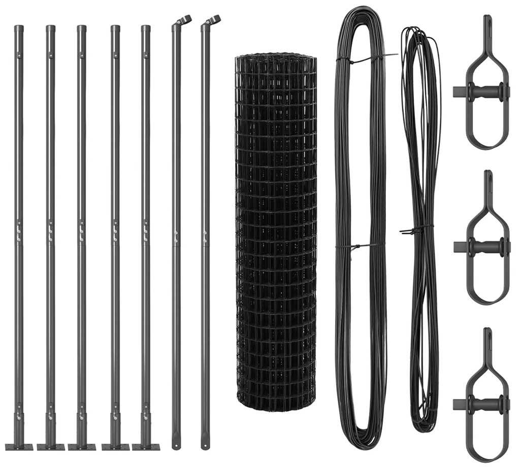 Cerca Euro com 7 Postes Flangeados 1x10 m Aço Galvanizado