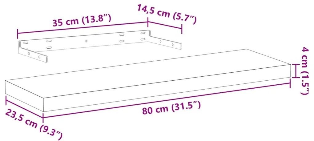Prateleiras flutuantes 2 pcs 80x23,5x4 cm derivados de madeira