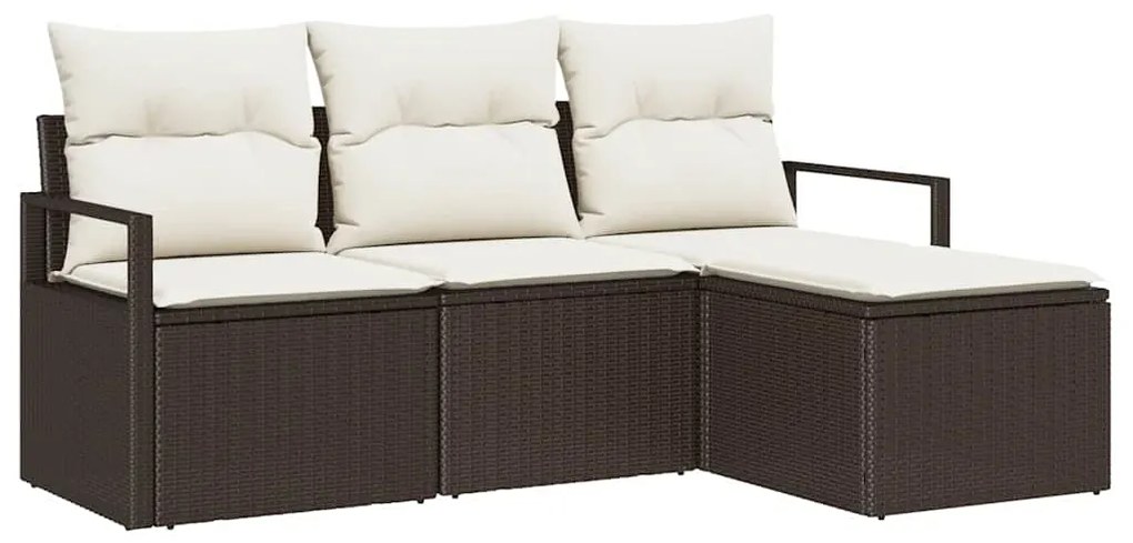 Conjunto de Sofá de Jardim com 4 Peças e Almofadas Castanho de Rattan