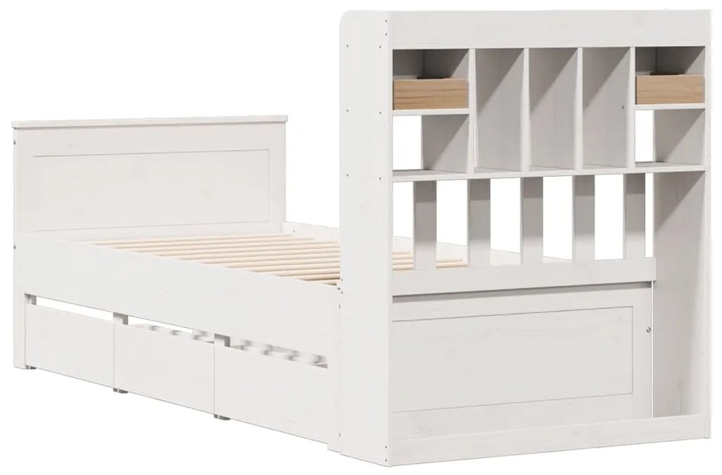 Cama com estante sem colchão 90x190 cm pinho maciço branco