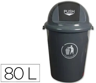 Contentor de Lixo Q-connect Plástico Cinza com Tampa Redeonda Giratoria Capacidade para 80 Litros