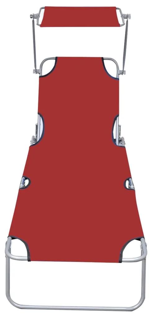 Espreguiçadeira dobrável com toldo alumínio vermelho