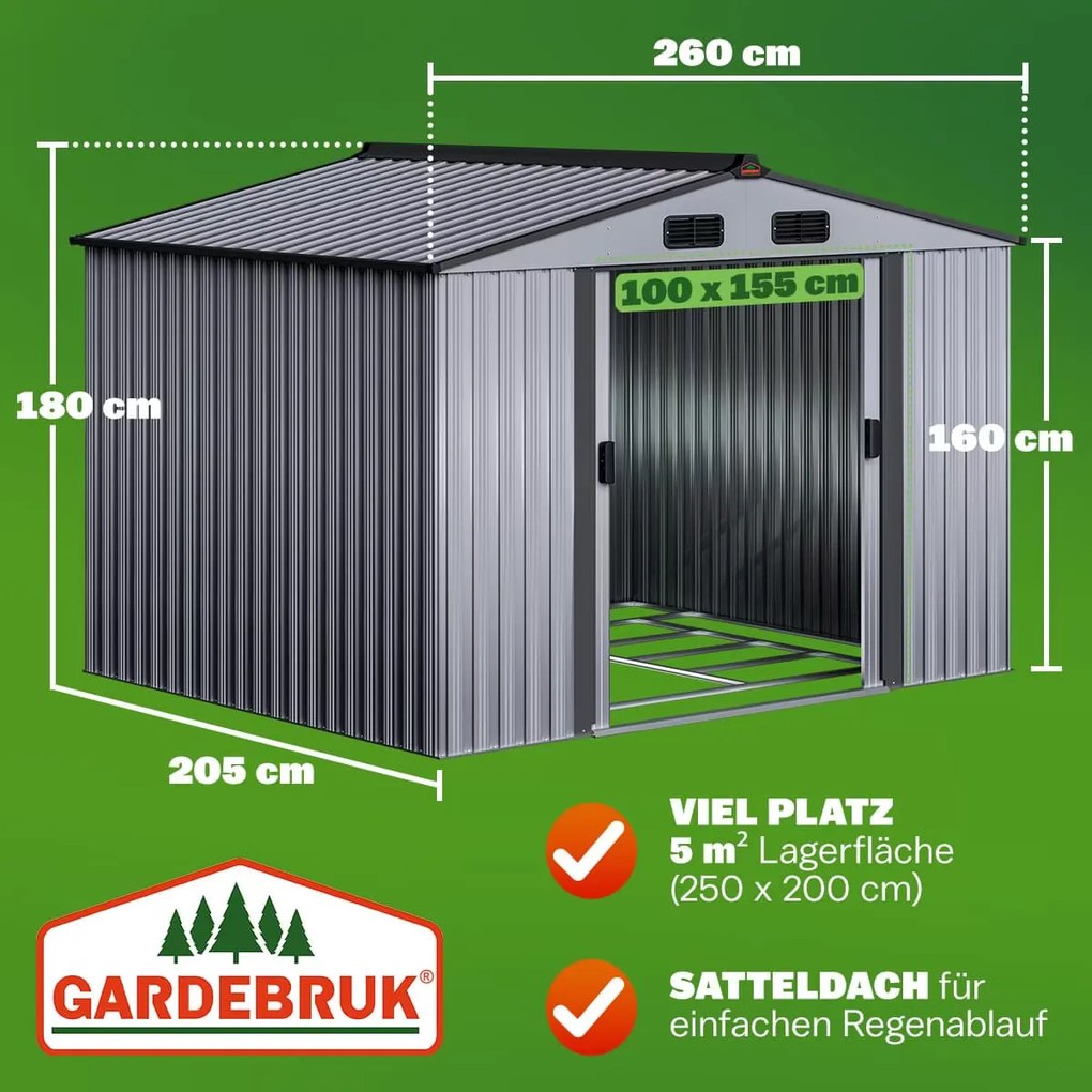 Abrigo jardim para ferramentas em metal 260x205x180cm cinzento metálico