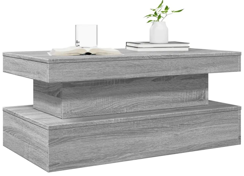 Mesa de centro com luzes LED 90x50x40 cm cinzento sonoma