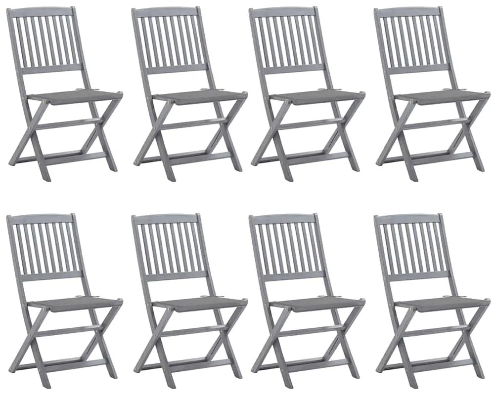 Cadeiras de exterior dobráveis 8pcs c/ almofadões acácia maciça