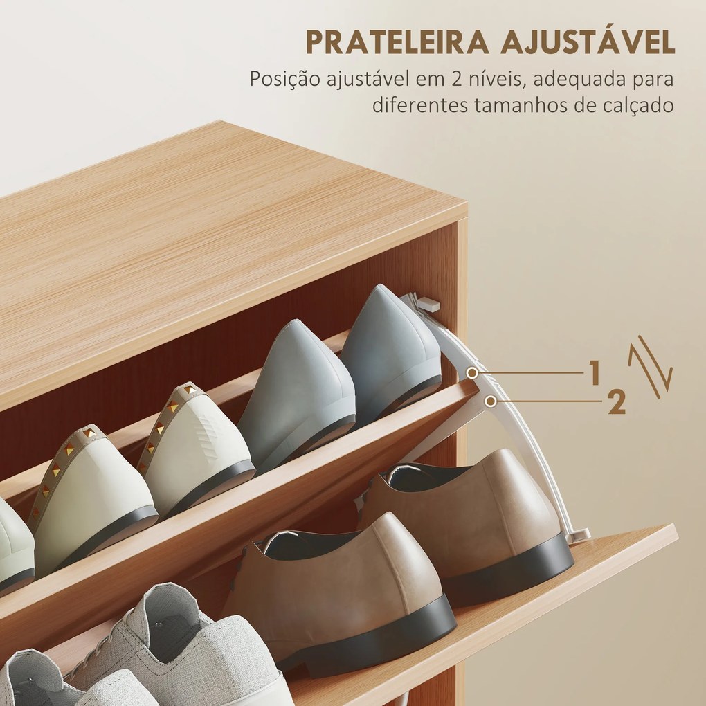 Sapateira Moderna com 4 Gavetas Abatíveis e Prateleiras Ajustáveis para 16-24 Pares de Sapatos 120x24x81 cm Madeira