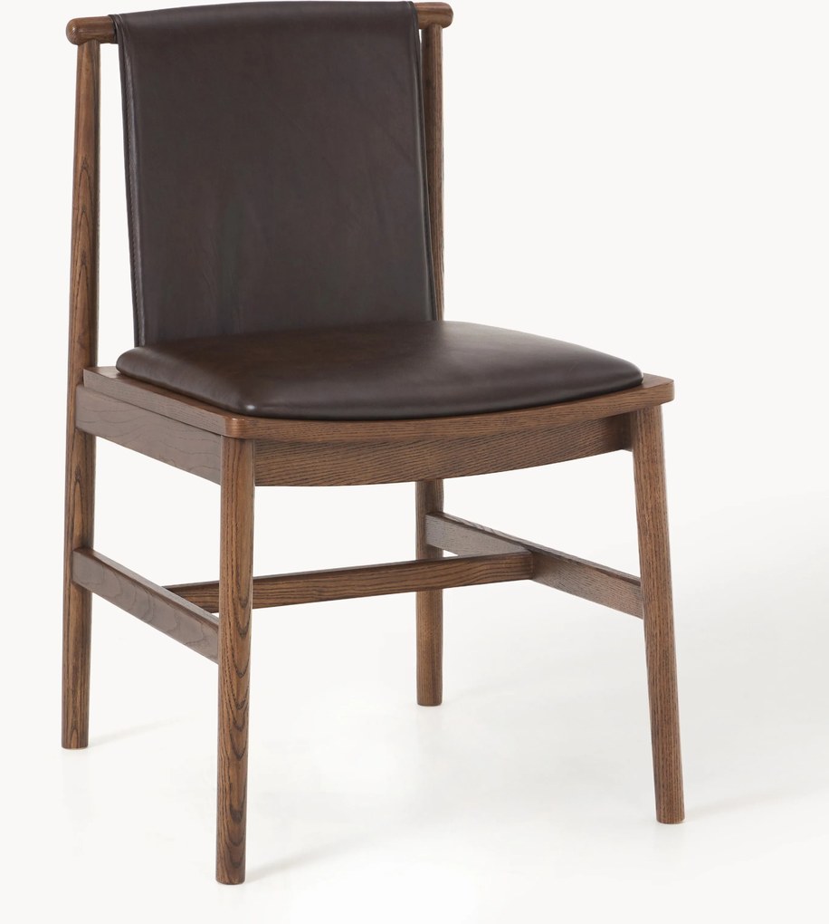 Cadeira de jantar em madeira de freixo com assento em couro Hayo