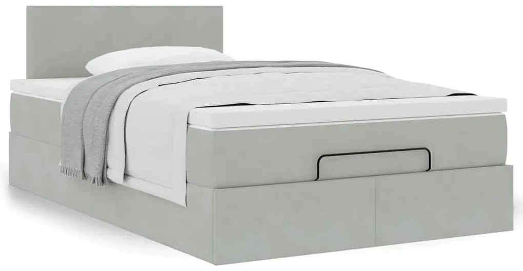 Cama otomana com colchão cinza claro 120x190 cm Veludo