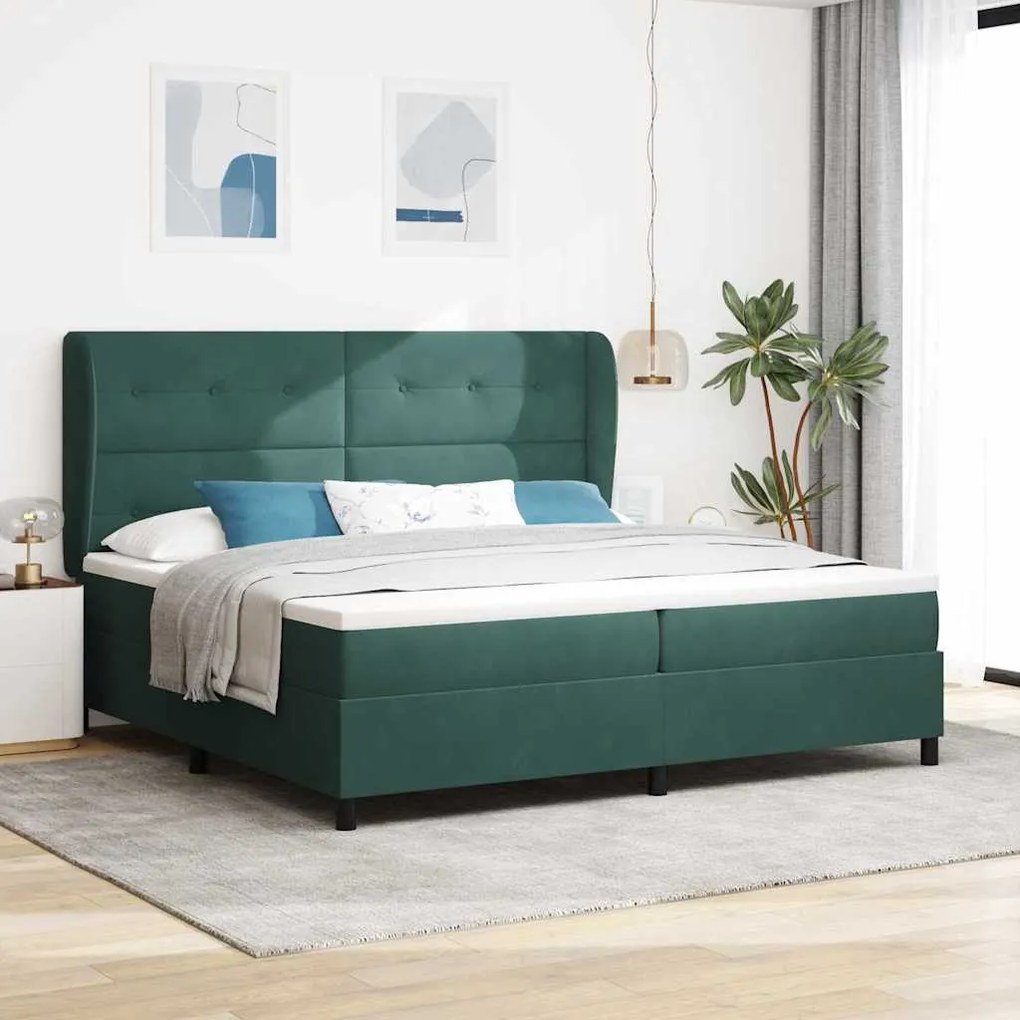 vidaXL Cama Box com colchão Verde Escuro 200 x 200 cm Poliéster