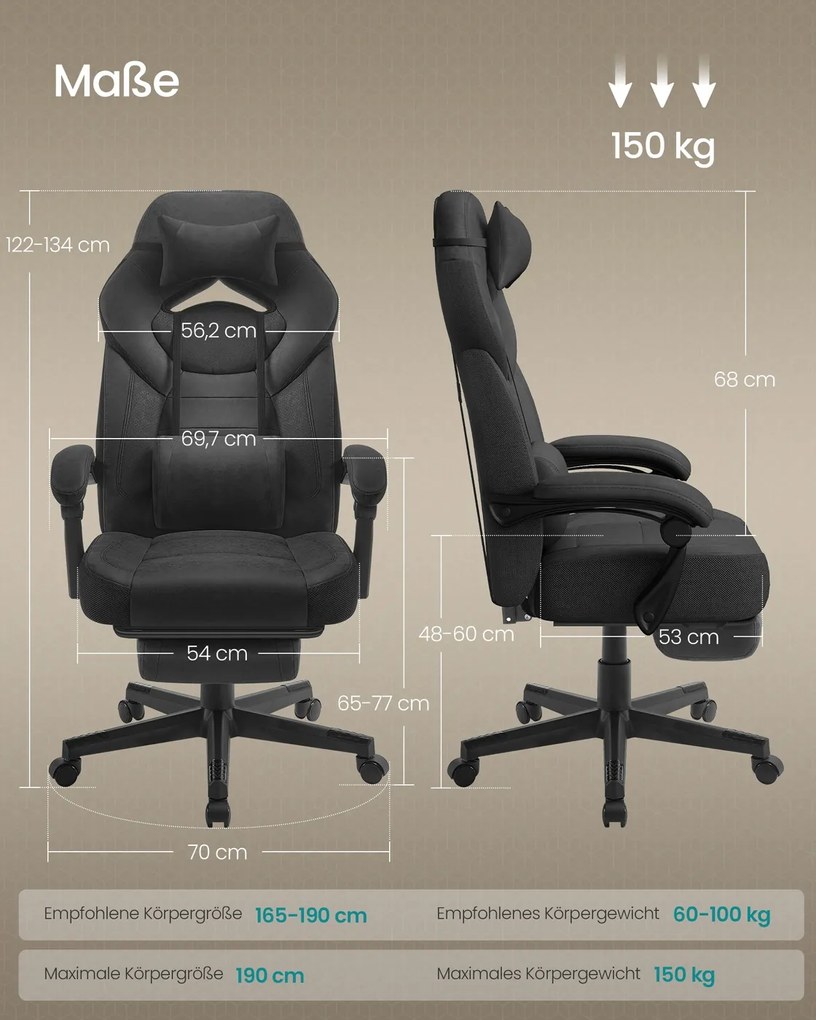 Cadeira de escritório ergonómica com apoio para os pés Preto