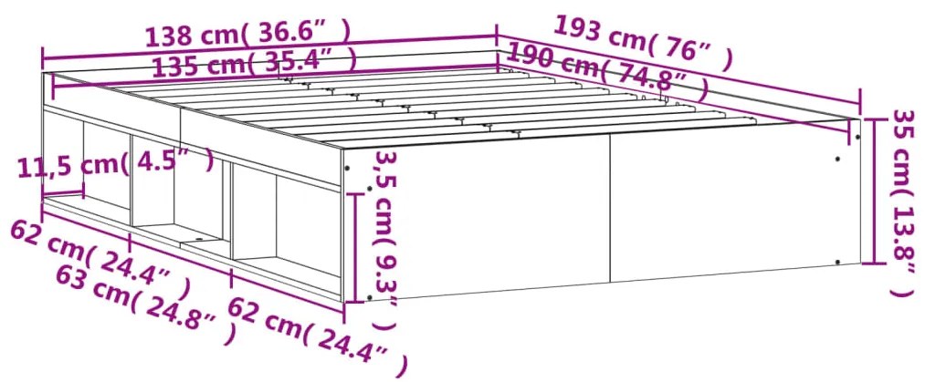 Estrutura de cama de casal 135x190 cm branco