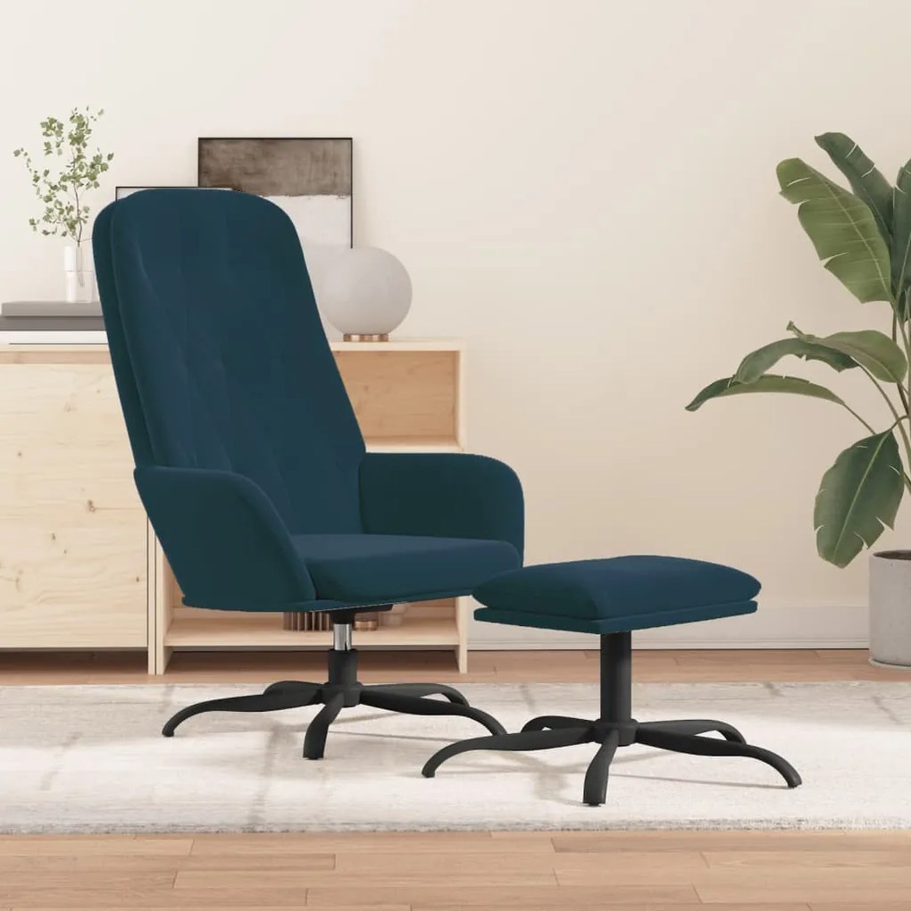 3097640 vidaXL Cadeira de descanso com banco p/ pés veludo azul