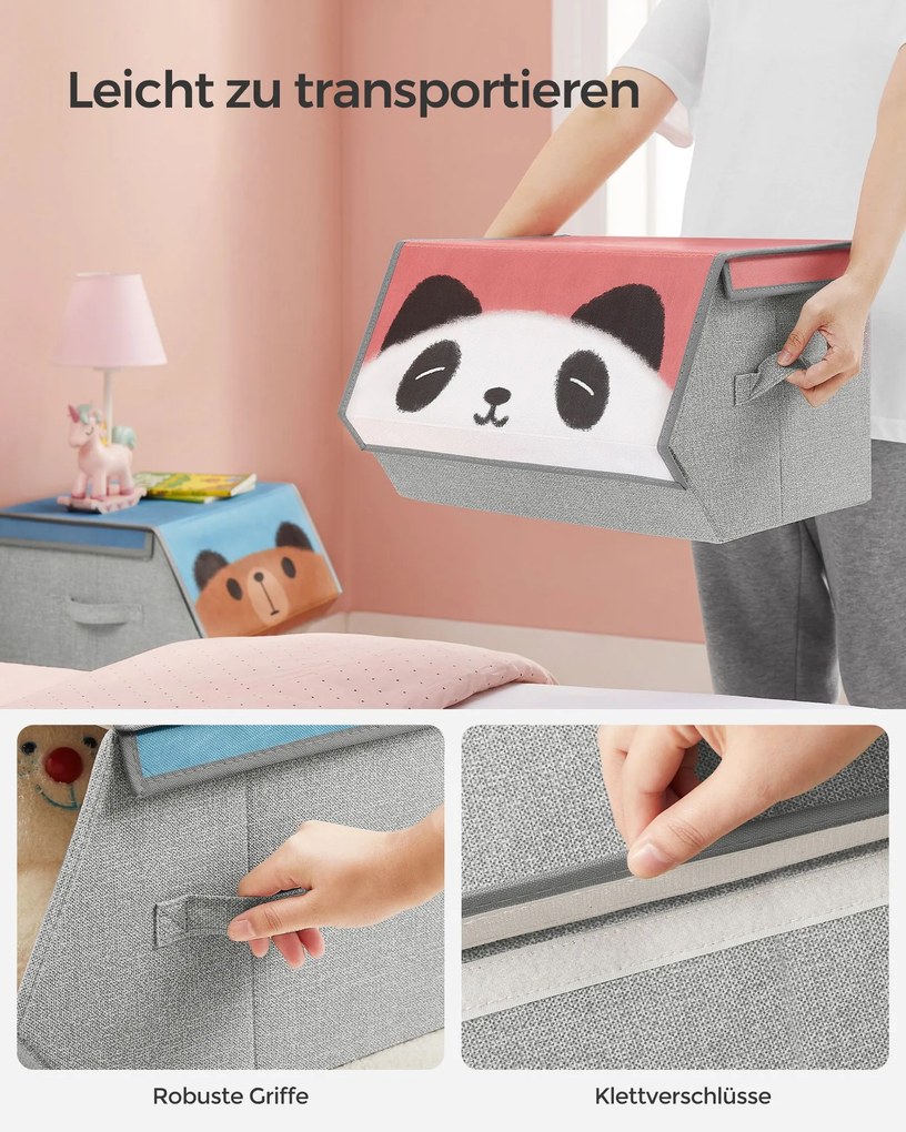 Conjunto de 3 caixas de arrumação 38 x 35 x 75 cm com desenhos de panda, urso e porco