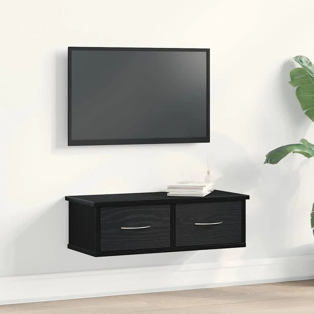 Prateleira de gaveta montada na parede vidaXL Preto Carvalho 60x26x18,