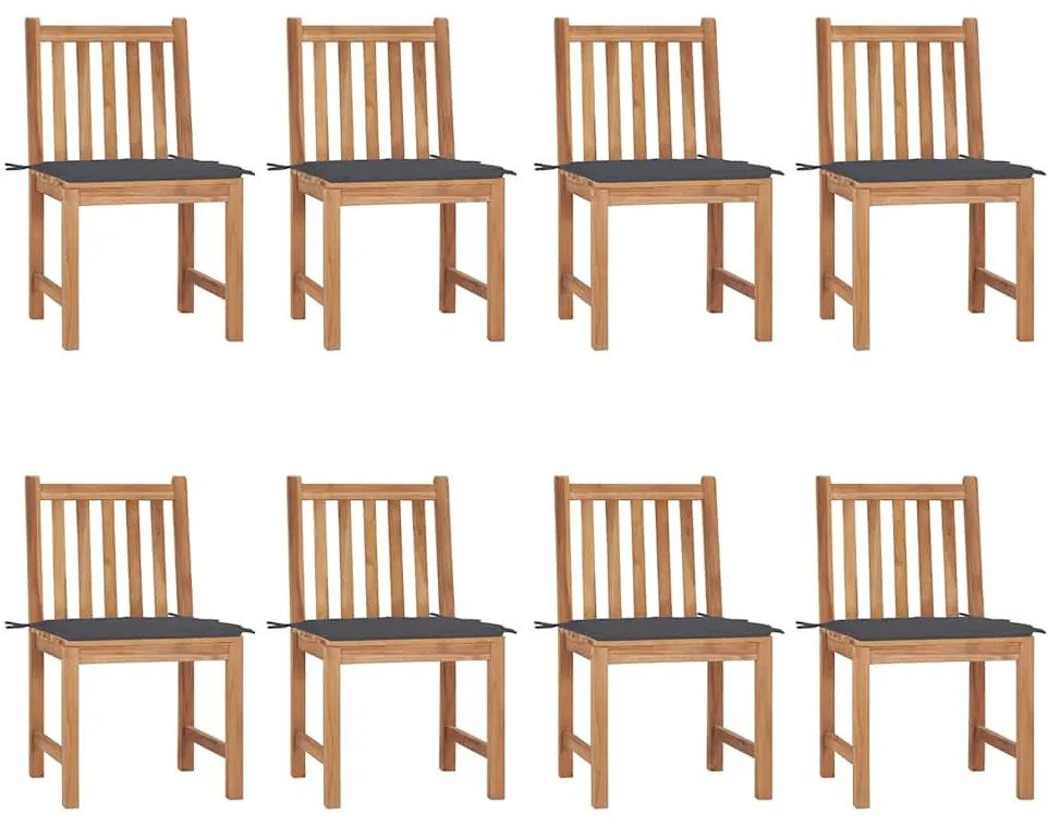 Cadeiras de jardim 8 pcs c/ almofadões madeira de teca maciça
