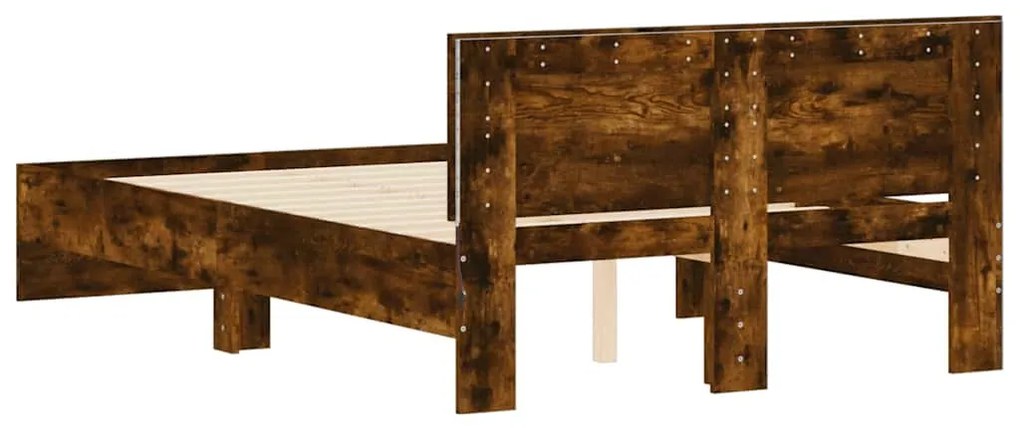 Estrutura cama c/ cabeceira/luzes LED 140x200cm carvalho fumado