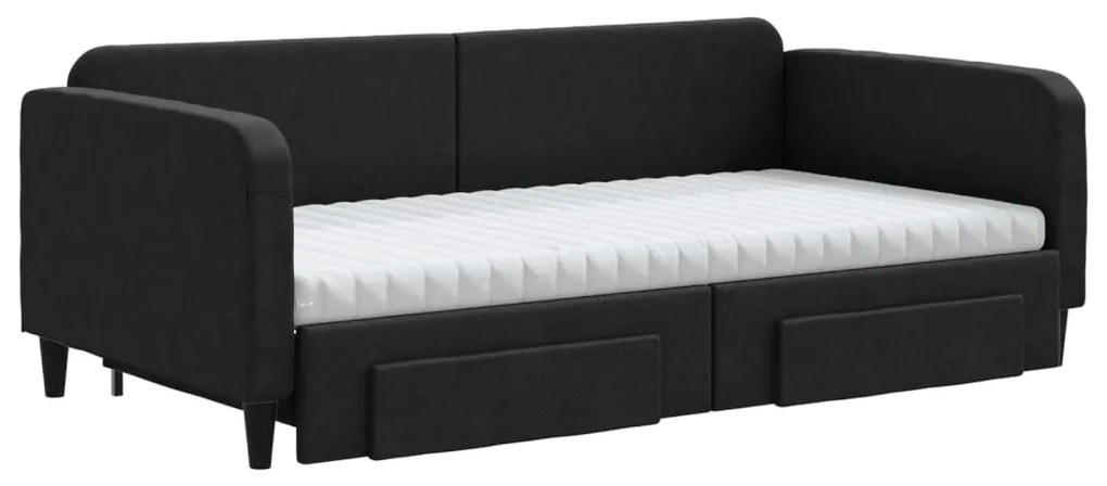 Sofá-cama com gavetão e gavetas 100x200 cm tecido preto