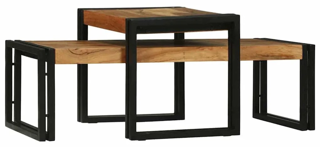 vidaXL Mesa de centro 2 pcs Castanho Madeira Sólida de Acácia