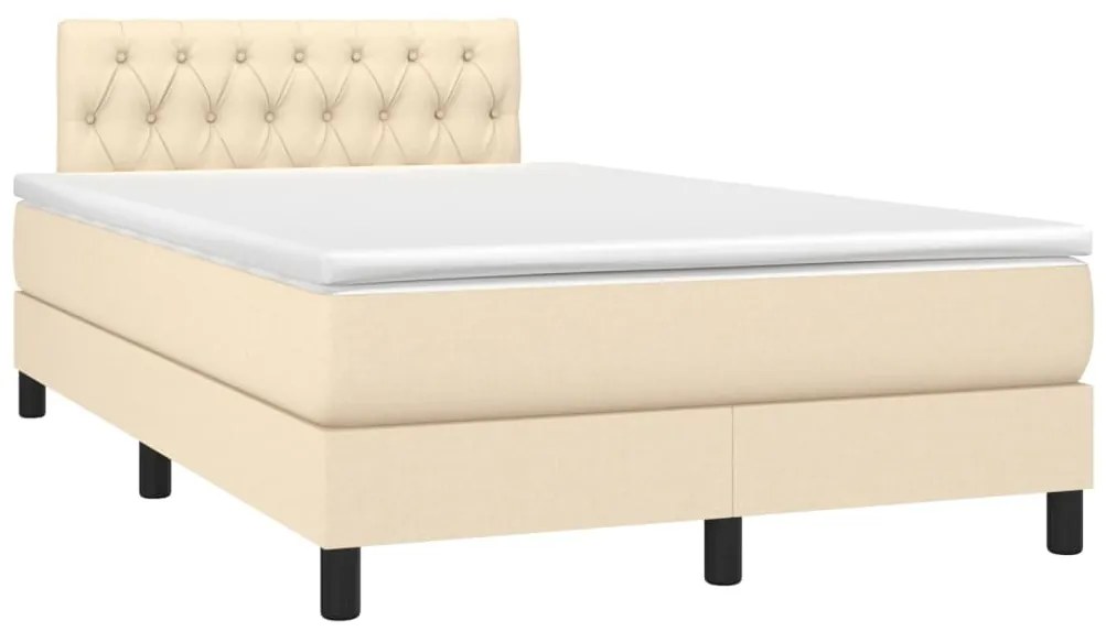 Cama box spring c/ colchão e LED 120x190 cm tecido cor creme