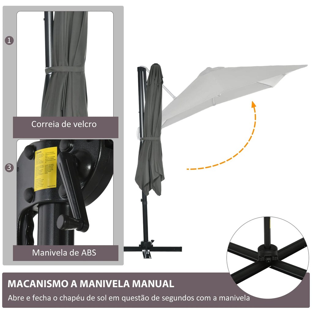Chapéu de Sol de Jardim 245x245x245 cm Chapéu de Sol Excêntrico com Ro