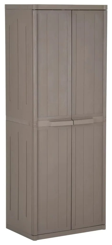 vidaXL Móvel arrumação jardim 65x45x172 cm PP aspeto madeira castanho