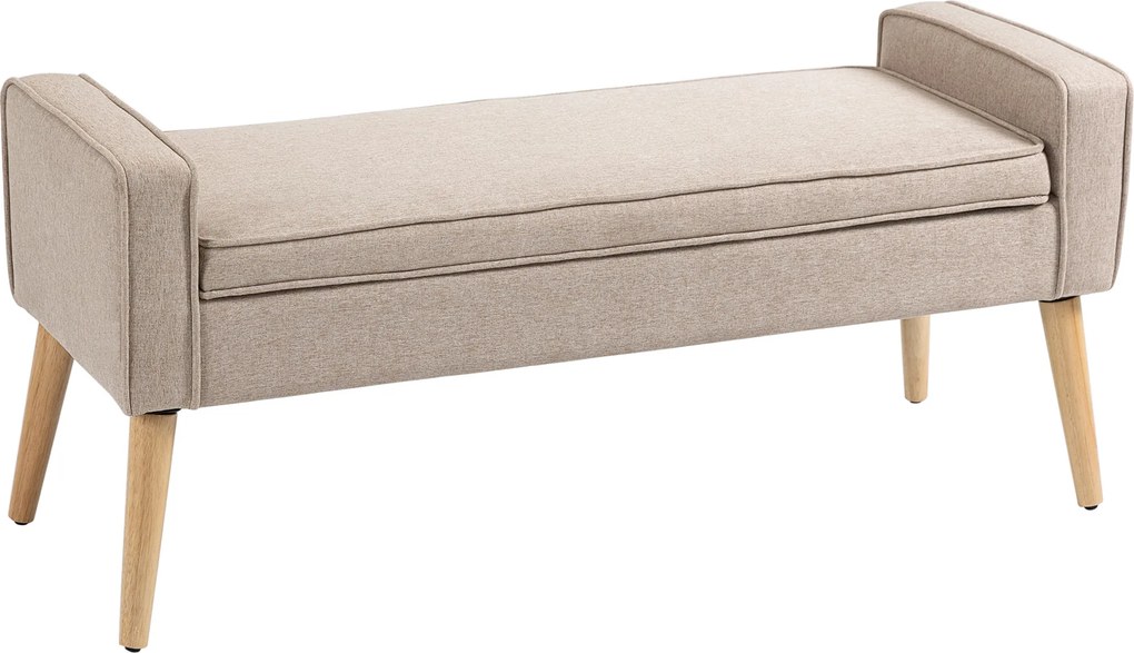 HOMCOM Banco Armazenamento Estofado Linho Tampa Abatível Pés Madeira Design Elegante 120x45x54cm Bege | Aosom Portugal
