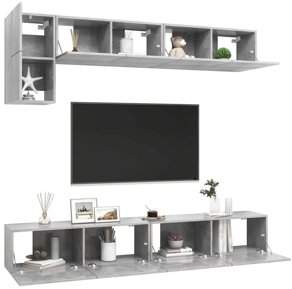 5 pcs conjunto de móveis de TV derivados madeira cinza cimento