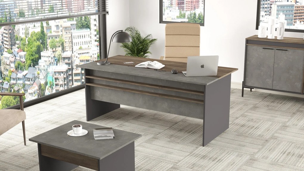Secretária VS1 – Castanho/Cinzento/Antracite – 180x75x89,5 cm