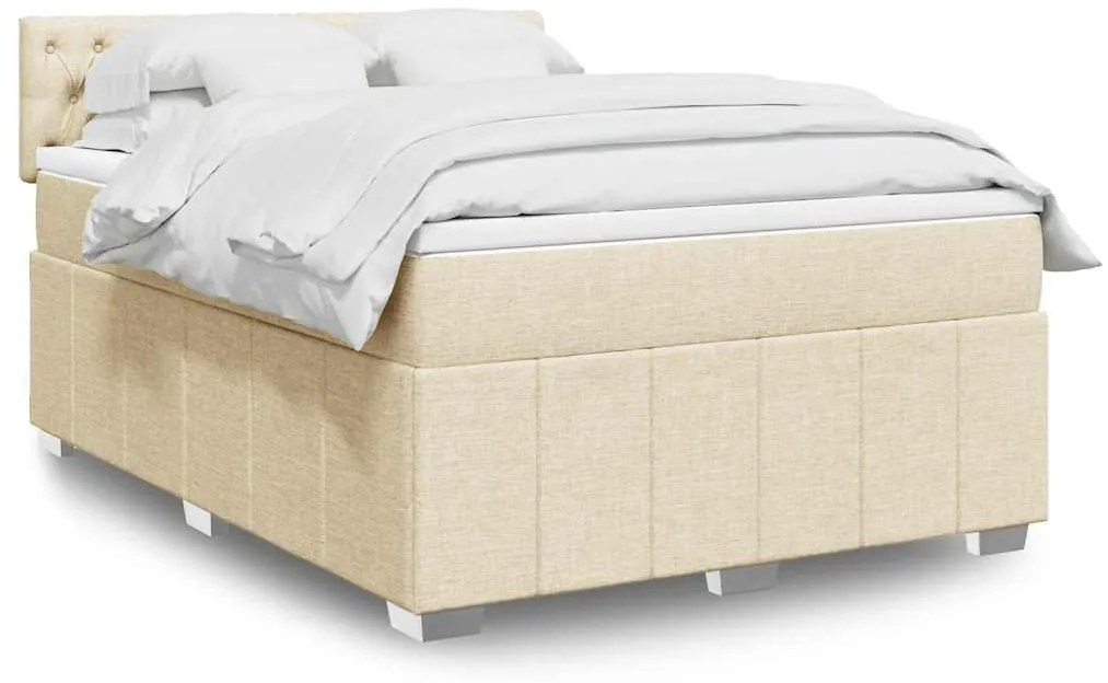vidaXL Cama com molas/colchão 140x190 cm tecido cor creme