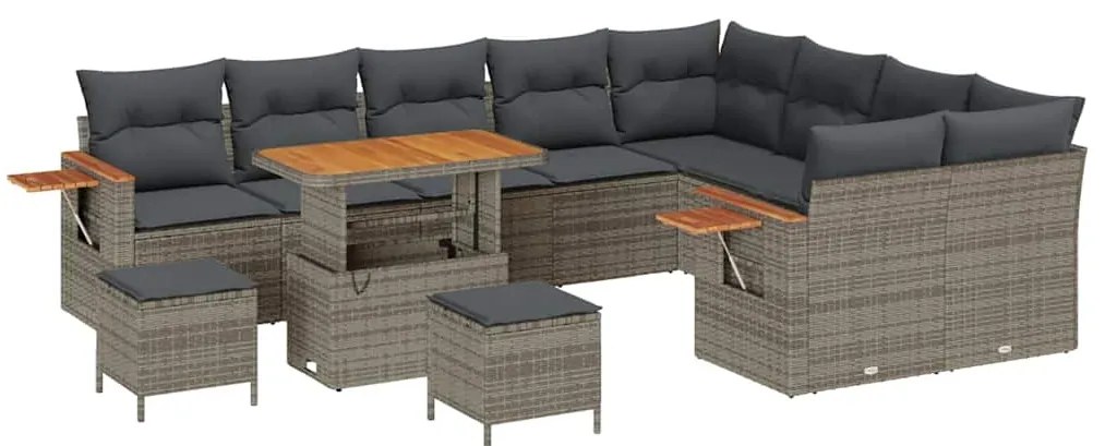 Conjunto de Sofá de Jardim de 12 Peças com Almofadas Rattan Cinzento P