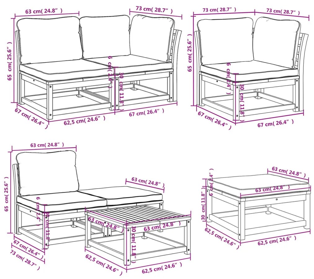 7 pcs conjunto lounge jardim c/almofadões madeira maciça acácia