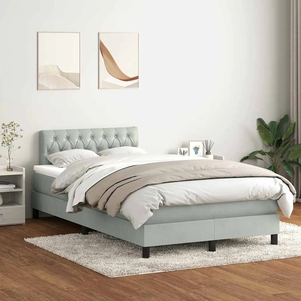 vidaXL Cama boxspring c/ colchão 120x210 cm veludo cinzento-claro